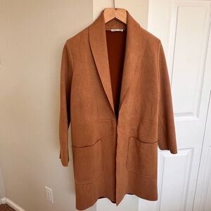 Zara Brown/Camel Faux Suede Longline Coat